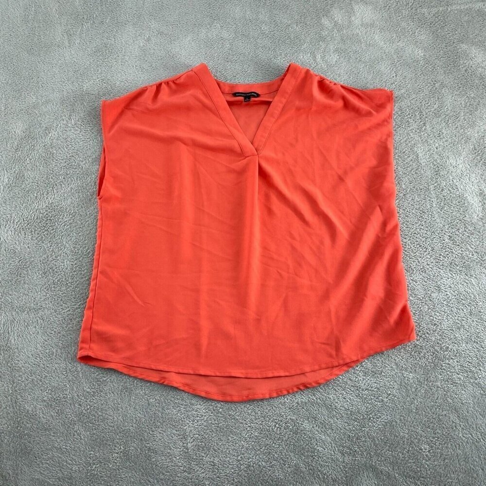 Banana Republic Womens Coral V-Neck Blouse Size L 100% Polyester1733 - Picture 1 of 8